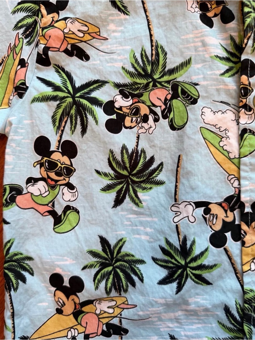 Disney Light Blue Mickey Surf Hawaiian Button-Down Shirt - Picture 2 of 2